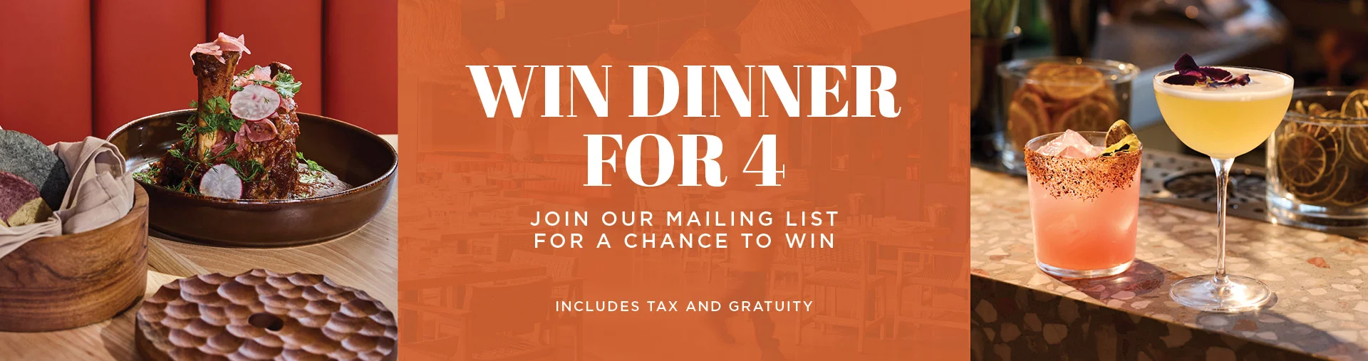 Win dinner for 4 at Paseo - Join our mailing list for a chance to win (includes tax and gratuity)